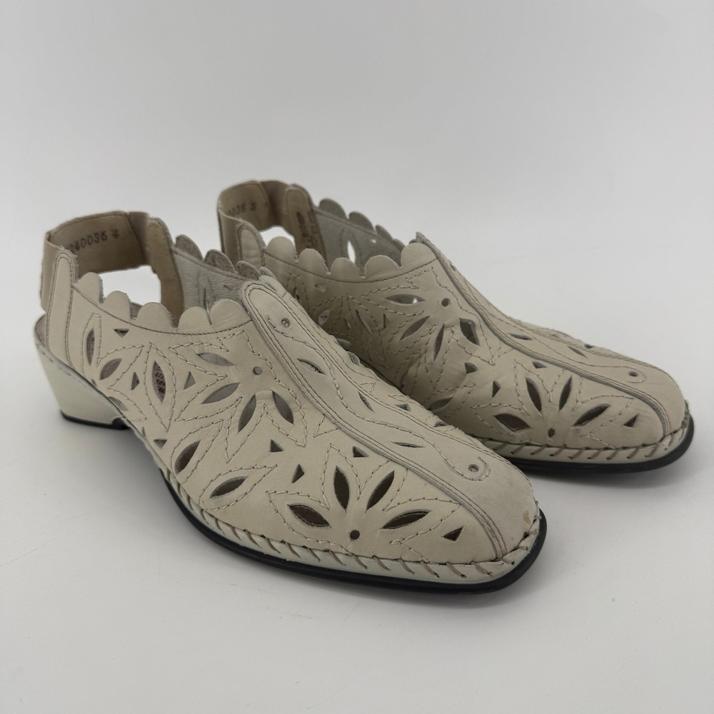 Rieker Antistress Leather Slingback Sandals Womens 38 7.5 Beige Cream Cutout